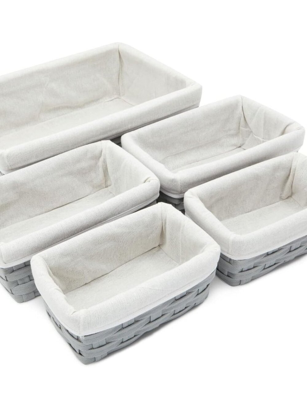 Wicker Nesting Baskets with Cloth Lining - 5-Pack Gray Rectangular Set - Stackab - Picture 9 of 10